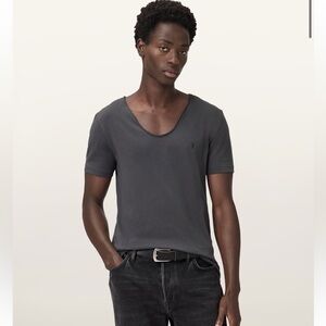 All Saints Scoop Neck Slim Ramskull T-shirt In Carter Gray